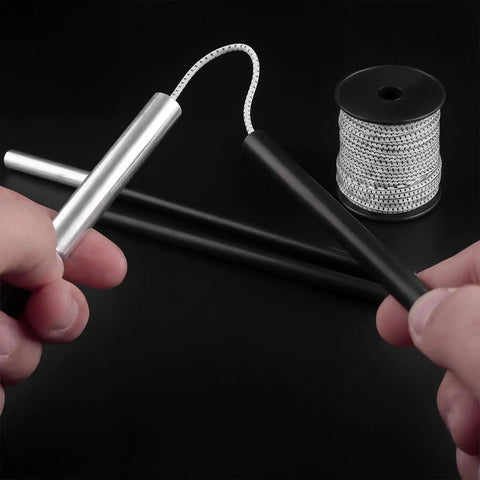 Two Rolls Of 100 Ft 1 8th Inch Shock Cord Tent Pole Repair Kit With Lead Wires And Washers shown with cord and poles