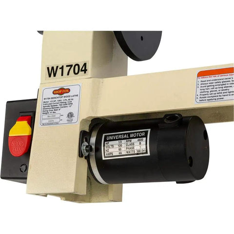 Close-up of motor on 8 Inch Swing Benchtop Wood Lathe With Variable Speed Motor and 13 Inch Tool Rest for precise turning.