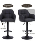 Swivel Adjustable Faux Leather Bar Stools Set Of 2 With Armrests Dope Modern Upholstered Counter Chairs with adjustable feature