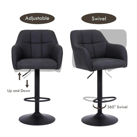 Swivel Adjustable Faux Leather Bar Stools Set Of 2 With Armrests Dope Modern Upholstered Counter Chairs with adjustable feature