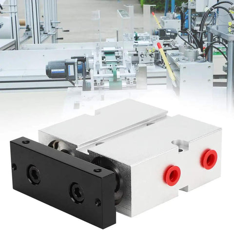 Dual Shaft Pneumatic Air Cylinder 25mm Bore 1in Double Acting With 200mm Stroke, shown in industrial automation setup