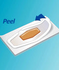 Illustration of Waterproof Clear Bandages Assorted Sizes 100 Count With 360 Degree Seal Around The Pad Protects Minor Wounds from Water Dirt and Germs