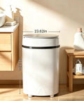 Triple Threat Semi Auto Mini Washer Dryer For Sneakers And Workout Gear in compact white design, 23.62in tall, perfect for small spaces.