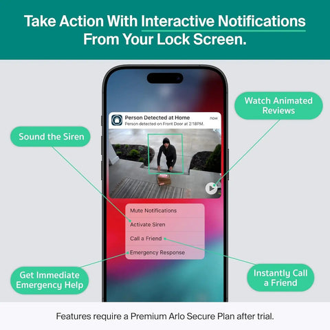 Smartphone screen showing notification from Wireless Outdoor Security Cameras 2K Battery Powered 3rd Gen Two Pack With Color Night Vision.