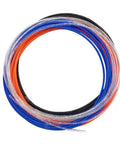 Coiled 12 ft high-pressure air line tubing set in blue, red, black, and clear with push-in fittings