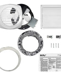 70 CFM Wall Exhaust Fan for Small Rooms Up to 85 Sq Ft Quiet 4.0 Sones, installation components and grille shown