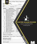 Electric Walkie Stacker Daily Inspection Checklist Book, 8.5 x 11 inch inspection log for forklift maintenance.