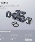 Dual Ball Head Articulating Magic Arm With Retractable Pins, 360 Degree Rotation, 12 Lb Load, shown with silicone rings.