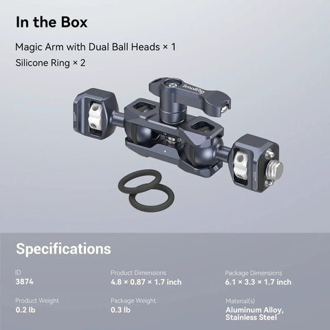 Dual Ball Head Articulating Magic Arm With Retractable Pins, 360 Degree Rotation, 12 Lb Load, shown with silicone rings.