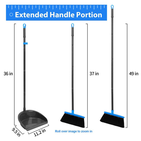 Long Handle Broom And Dustpan Set For Indoor Outdoor Cleaning Upright Stand Dustpan Adjustable Height Rustproof Build Angled Mouth
