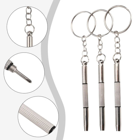 Eyeglass Repair Screwdriver Set 3 In 1 Flathead Phillips Star Nut Driver On The Go Keychain Portable Silver 3 Pack For Glasses Watches And Phones