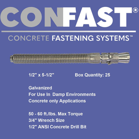 Galvanized Half Inch By Five And A Half Inch Wedge Anchor For Concrete Only Built For Moist Environments Beefy Heavy Duty Fastener