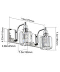 Crystal Vanity Lights Two Light Modern Chrome Sleek Bathroom Vanity Fixture with dimensions