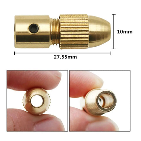 Grab These Awesome 6 Sets Of Brass Mini Drill Collets With Secure 4 Jaw Clamping For Electric Motors, 27.55mm long, and 10mm wide.