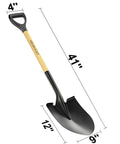All In One 41 Inch Round Point Shovel With D Handle And Cold Rolled Steel Blade with dimensions