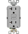 Solid Build 20 Amp Self Test Gfci Outlet With Clear Led Status Light Auto Ground Fault Protection Slim Tamper Resistant Design, gray receptacle with reset and test buttons.