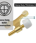 Close-up of Solid Five Pack Of Heavy Duty Hinge Pin Door Stoppers In Premium Satin Brass Matte Gold Finish showing rubber bumper and construction detail.
