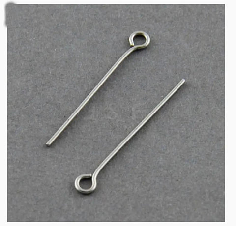 100pcs 304 Stainless Steel Eye Pins 50mm 2 Inch 21 Gauge Jewelry Findings For DIY Crafts Waterproof Hypoallergenic Tarnish Resistant Durable Surgical Grade Skin Safe, two eye pins