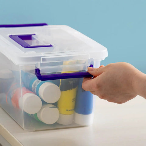 Heavy Duty Clear Plastic Storage Bins With Secure Buckle Lid Five Quart Organizers Six Pack Straight Up Made In Usa Top Shelf Picks For Art Craft And Office Gear That Will Absolutely Save Your Floor Space