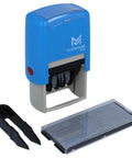 No Mess Self Inking Custom Stamp Kit With Dual Shade Blue And Red Ink Pads And Handy Tweezers for quick setup, featuring blue color and rubber text pads.