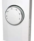 Single Pole Line Voltage Thermostat For 120 To 277 Volt Systems White Finish With Large Dial Flush Wall Mount Beveled Modern Look Bi Metal Sensor