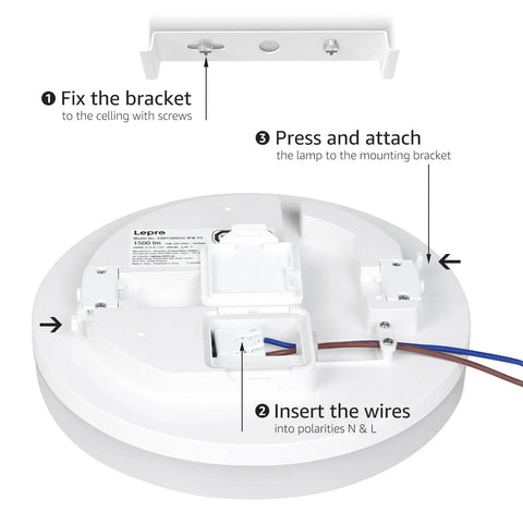 Installation steps for Eight Point Seven Inch LED Ceiling Light Flush Mount Waterproof IP54 1500 LM 15W 5000K Fixture