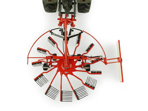 Top view of Kuhn GA 4731 GM 1:32 Scale Single Rotor Rotary Rake Die Cast Farm Implement Accessory For Tractor Models with precise detailing.