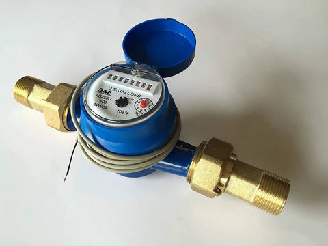AS250U 100P 1 Inch Water Meter With Pulse Output for Inline Horizontal Mount, blue and brass, for home plumbing