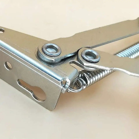 Stainless Steel Sprung Cabinet Hinges With Self Locking Lift Support 80 Degree Angle For 20mm Thick Panels close-up view