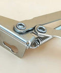 Close-up of heavy duty stainless steel cabinet hinges with 80 degree sprung mechanism, 20mm side panel fit, built to last.