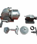 Badass Heavy Duty Universal Dividing Head BS-0 Mount Compatible With Four Or Five Inch Three Jaw Chucks Includes Sturdy Cnc Tailstock For Knockout Rotary Projects displayed with accessories.