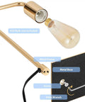 Gold Industrial Desk Lamp With E26 Base For Nightstand And Dorm Rooms, small metal frame and bulb assembly close-up