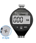 Dead Accurate Digital Shore Durometer Type A D C Hardness Tester Meter With Bright LCD Screen and D style probe close-up.