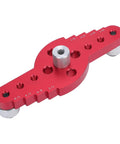 Premium Aluminum Self Centering Dowel Jig Kit Featuring Stainless Guiding Rings showing red aluminum jig with precise guide holes.
