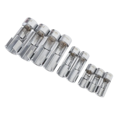 9 Piece Fuel Line Socket Set With Three Eighths And One Half Inch Drive From Ten To Twenty Two Millimeter Sizes CRV Steel