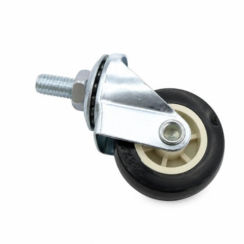 RuiJOTWAT 4Pcs Caster Wheels for Oil-Filled Radiators Swivel Casters with Brakes Easy Installation Replacement Wheels for Electric Heaters and Furniture Silver close-up of swivel caster with wheel and mounting stem.