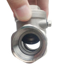 1-inch NPT stainless steel swing check valve, female threaded end, close-up view.