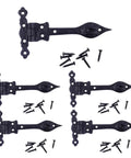 Black Wrought Iron Door Strap Hinges, 6 Inch Long, Antique Colonial Spear Tip, Heavy Duty Rust Resistant Flush Mount Hardware Pack of 4