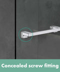 Chrome Shower Door Handle That Doubles As A Towel Rail, 2 inch accessory in a modern bathroom setting with concealed screw fitting.