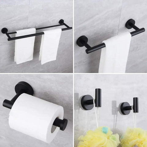 5 Piece Bathroom Accessories Kit In Brushed Stainless Steel Wall Mounted Hardware Set With 24 Inch Double Towel Bar, 12 Inch