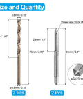 Diagram of tap and drill bit set, includes 2 taps size 10-24 UNC, 2 drill bits 3.8mm, high speed steel 6542 M2 and M35 cobalt