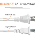 Image showing dimensions of 10 Ft Flat White Indoor Extension Cord 2 Prong Power Cable Polarity Safe 1250W 10A For Holiday Lights Lamps Cameras And Small Appliances ETL Listed Ideal For Indoor Use No Frills 1 Pack, with width 0.26 inch and height 0.15 inch.