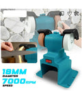 Cordless 200W Electric Bench Grinder With Dual Polishing Wheels For Razor Sharp Knives And Metal Fabrication Battery Powered Heavy Duty Weekend Warrior Multitask Shop Tool, 18mm wheels.