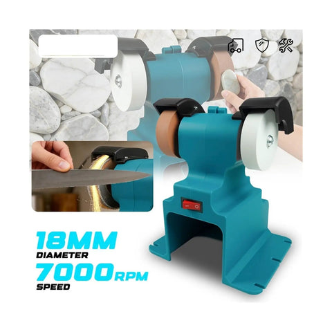 Cordless 200W Electric Bench Grinder With Dual Polishing Wheels For Razor Sharp Knives And Metal Fabrication Battery Powered Heavy Duty Weekend Warrior Multitask Shop Tool, 18mm wheels.