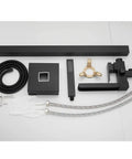 Freestanding Matte Black Bathtub Faucet With Waterfall Spout And Hand Shower Floor Mounted Brass Tub Filler components displayed