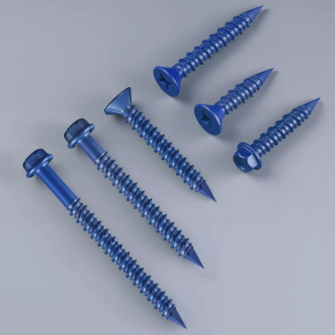 35 Pcs 1/4 X 2-1/4 Inch Concrete Screws Anchor With Drill Bit And Magnetic Driver Bit Included For Brick Stucco And Block Jobs Blue Epoxy Coated Diamond Point Hex Head