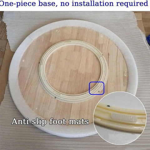 Wooden Lazy Susan Tabletop Rotating Tray For Dining And Serving, Smooth Swivel Turntable base with anti-slip foot mats visible.
