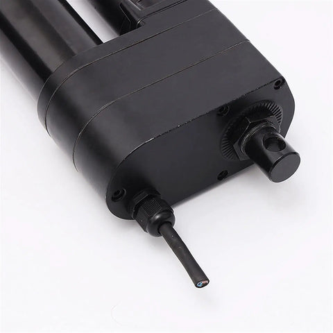 Close-up view of Rock Solid Electric Linear Actuator DC 12V Beefy Telescopic Lifting Rod with connectors and controls.