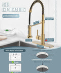 Brushed Gold Kitchen Faucet With Soap Dispenser And Deck Plate For RV And Farmhouse Sinks size chart with measurements