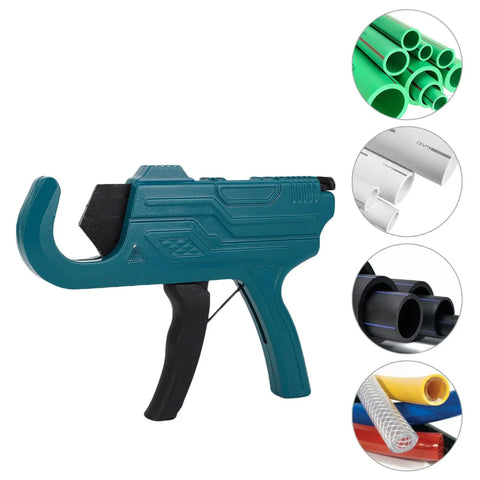 One Hand Operated Ratchet PVC Pipe Cutter For Plastic Pipes PEX PPR Hoses, Smooth Quick Cuts Up To 42mm, Non Slip Ergonomic Grip, blue tool.